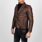 Multi-Detailed Leather Jacket // Chestnut (3XL)