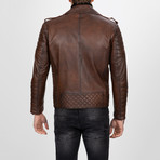 Multi-Detailed Leather Jacket // Chestnut (2XL)