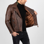 Multi-Detailed Leather Jacket // Chestnut (L)