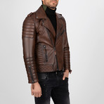 Multi-Detailed Leather Jacket // Chestnut (L)