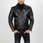 Multi-Detailed Leather Jacket // Black + Gold (L)