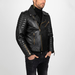 Multi-Detailed Leather Jacket // Black + Gold (2XL)