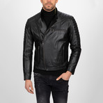 Asymmetrical Zip-Up Leather Jacket // Black (2XL)