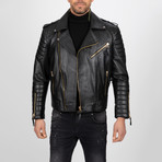 Multi-Detailed Leather Jacket // Black + Gold (S)
