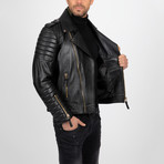 Multi-Detailed Leather Jacket // Black + Gold (M)