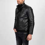 Asymmetrical Zip-Up Leather Jacket // Black (3XL)