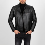 Asymmetrical Zip-Up Leather Jacket // Black (3XL)