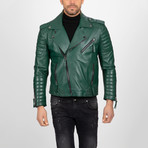 Asymmetrical Zip-Up Leather Jacket // Green (XL)