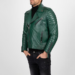 Asymmetrical Zip-Up Leather Jacket // Green (L)