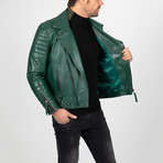 Asymmetrical Zip-Up Leather Jacket // Green (M)