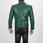 Asymmetrical Zip-Up Leather Jacket // Green (3XL)