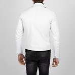 Asymmetrical Zip-Up Leather Jacket // White (XL)