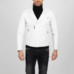 Asymmetrical Zip-Up Leather Jacket // White (2XL)