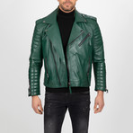 Asymmetrical Zip-Up Leather Jacket // Green (S)