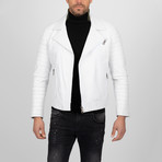 Asymmetrical Zip-Up Leather Jacket // White (S)