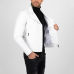 Asymmetrical Zip-Up Leather Jacket // White (3XL)