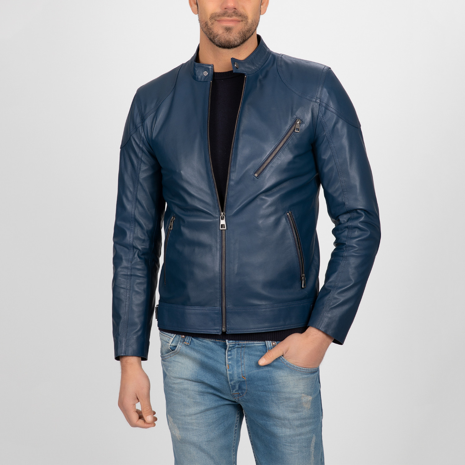 Classic Leather Jacket // Dark Blue (S) - Paul Parker - Touch of Modern