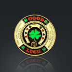 24K Gold Plated Poker Chip Card Guard // Good Luck Clover