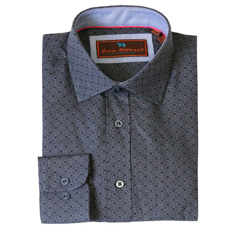 Woven Button Up Shirt // Gray + Black (S)