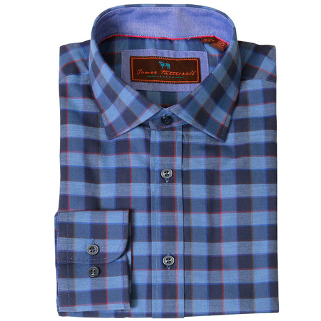 Woven Button Up Shirt // Navy + Blue +Wine (XS)