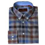 Woven Button Down Shirt // Gray + Chocolate + Blue + Brown (M)