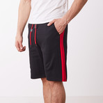 Bold Stripe Sweatshorts // Black + Red Stripe (M)