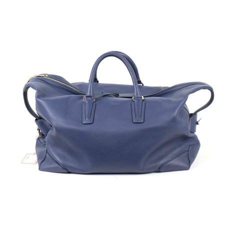 Brioni // Pebbled Leather Shoulder Duffel Boston Weekender Bag // Blue