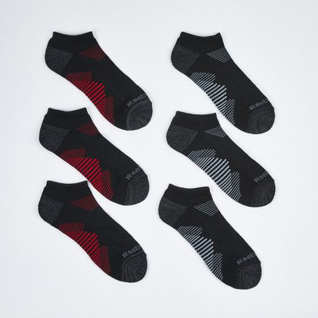 Raymond Low Cut Socks // 6-Pack // Black + Red
