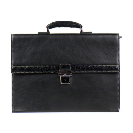 Brioni // Stiff Crocodile Leather Attaché Briefcase Bag // Black