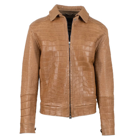 Brioni // Crocodile Leather Zip-Up Jacket // Brown (S)