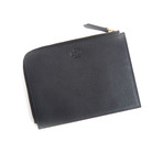 Suede Lined Leather Travel Pouch (Black)