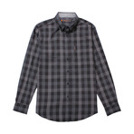 Long Sleeve Textured Plaid Shirt // Black (XL)