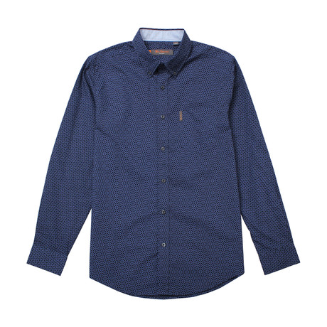 Long Sleeve Checker Dots Print Shirt // Navy Blazer (M)