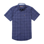 Short Sleeve Ombre Plaid Shirt // Indigo Blue (M)