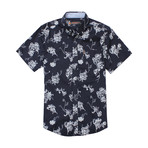 Short Sleeve Trop Floral Print Shirt // Navy Blazer (M)