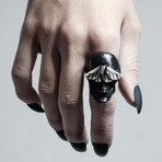 Black Skull & Moth Ring (Size: 6)