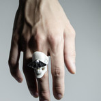 White Skull & Moth Ring (Size: 6)