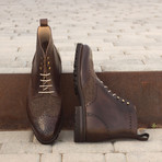 Military Boot // Dark Brown Painted Calf + Herringbone (Euro: 43)