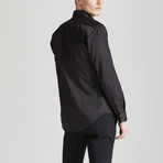 Satin Finish Slim Fit Contrast Placket Shirt // Black (L)
