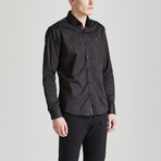 Satin Finish Slim Fit Contrast Placket Shirt // Black (XL)