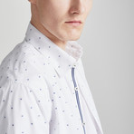 Printed Slim Fit Contrast Placket Shirt // White (S)