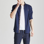 Slim Fit Contrast Placket Shirt // Navy (XL)
