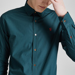 Slim Fit Contrast Placket Shirt // Emerald Green (2XL)