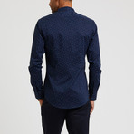 Grandad Collar + Polka Dot Print Shirt // Navy + Dark Blue (L)
