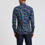 Colorful Floral Printed Denim Shirt // Multicolor (L)