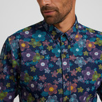 Colorful Floral Printed Denim Shirt // Multicolor (S)