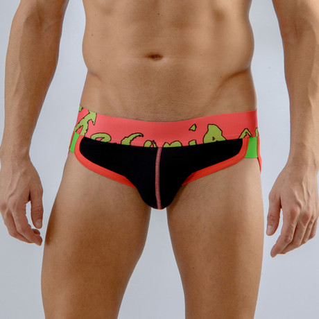 1666 S2 Brief // Black + Lime + Coral (S)