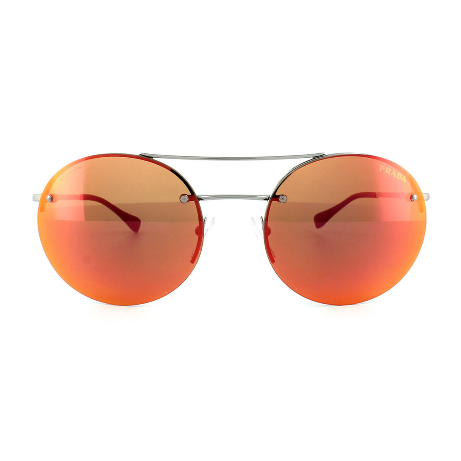 Prada // Men's Round Aviator Sunglasses // Gunmetal + Orange Mirror ...