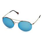 Prada // Men's Round Aviator Sunglasses // Matte Gold + Blue Mirror