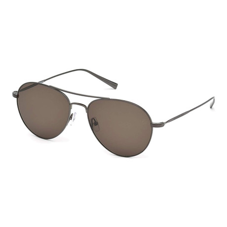 Zegna // Men's Titanium Aviator Sunglasses // Gray + Brown